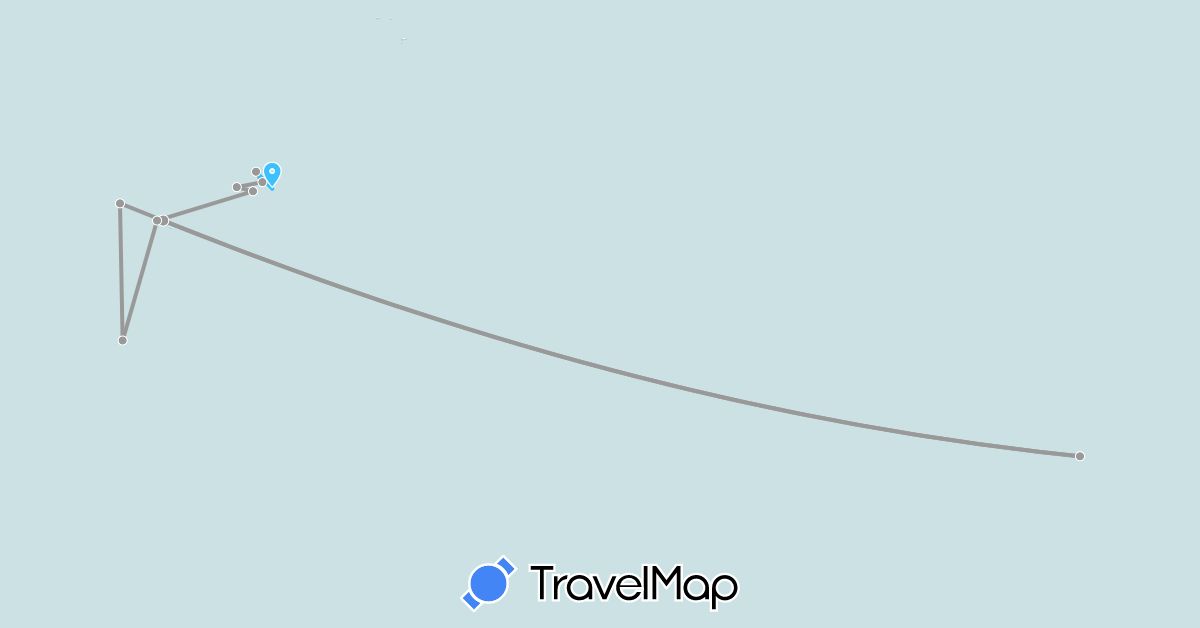 TravelMap itinerary: driving, plane, boat in Chile, French Polynesia (Oceania, South America)